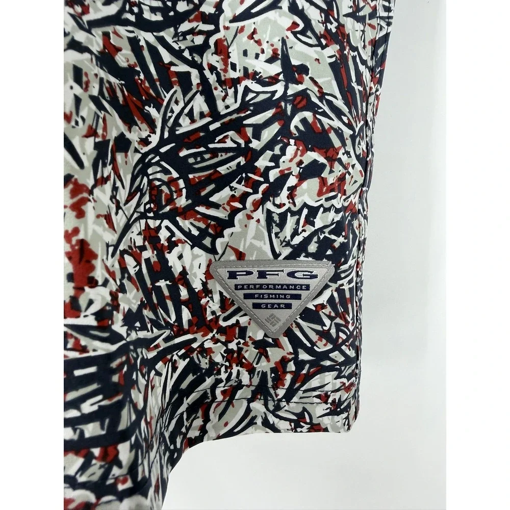 Columbia PFG Rambler Printed Water Shorts Mens L Navy Red Abstract 6